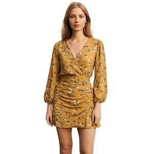 Sanctuary Women's Dreamer Multicolor Floral-Print Ruched Mini Dress Size 4 NWT